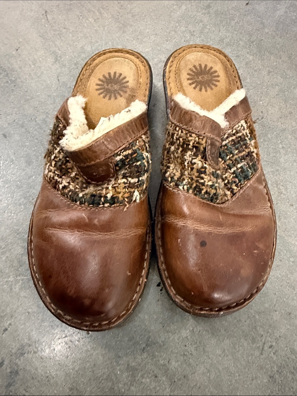UGG Brown Leather Shearling Lined Clogs